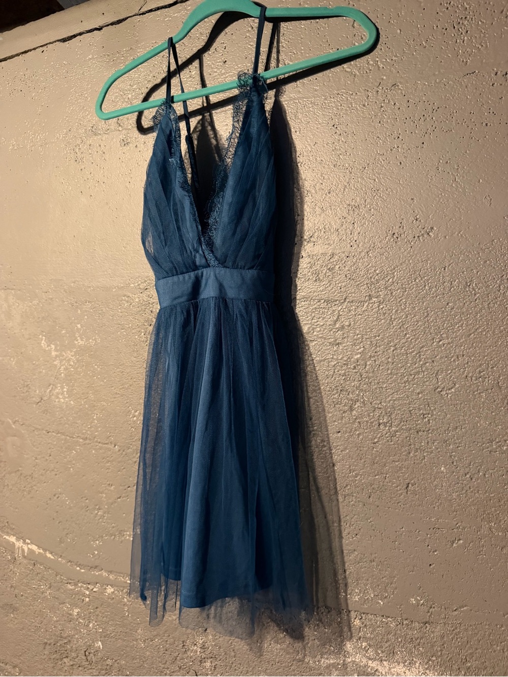 Windsor Teal Blue Tulle V-Neck Mini Dress
